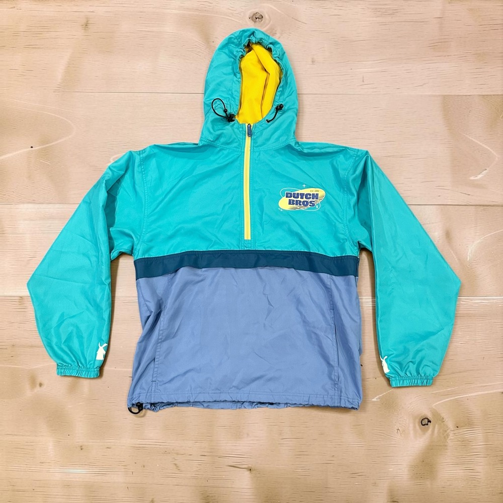 Dutch Bros Coffee Employee Windbreaker Jacket Colorblock Teal Blue Large Mens